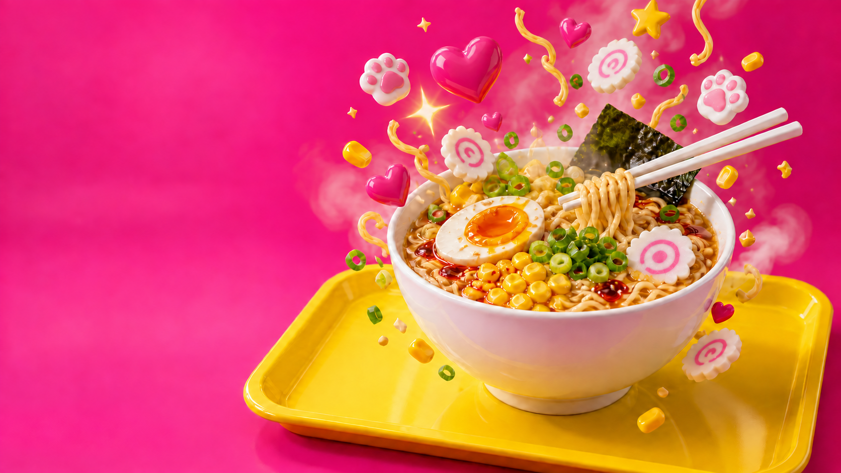 R-AMEN instant ramen bowl σε έντονο pop περιβάλλον